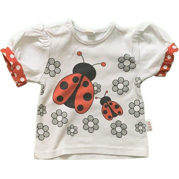 Kurzarmshirt mit Marienkäferchen und Glitzerblümchen - Emily's Wunderlädchen Baby- und Kindersecondhand