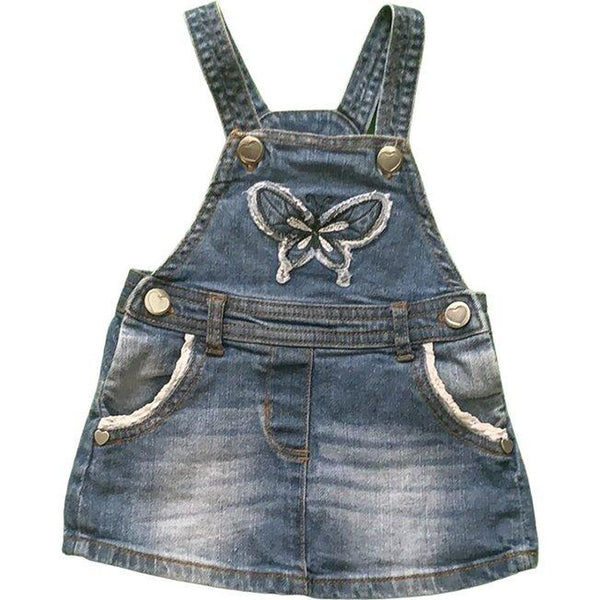 Latzkleid aus Jeansstoff mit Schmetterling - Emily's Wunderlädchen Baby- und Kindersecondhand